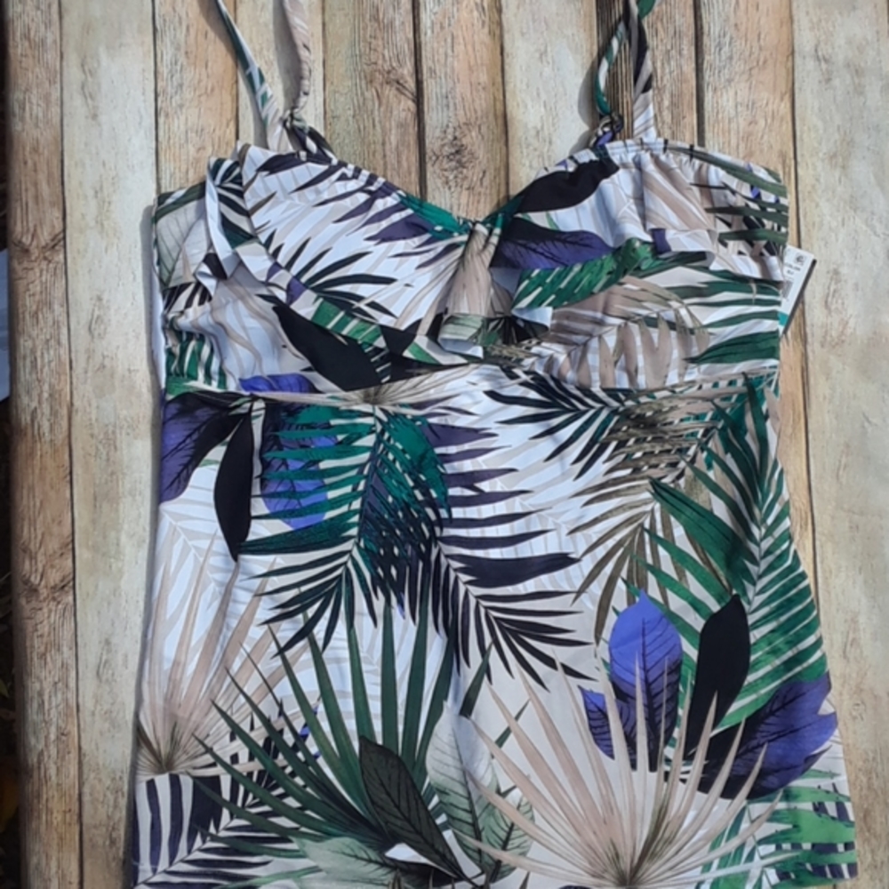 Island Escape‎ Palm Springs Tahiti Ruffle Top Tropical Leaf Print 6